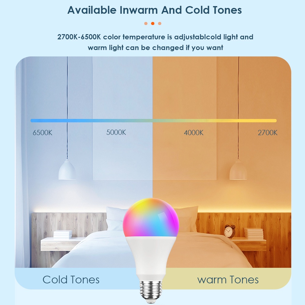 GOOGLE Bóng Đèn LED Thông Minh 15E / 9W TUYA WiFi E27 RGBCW Điều Khiển Bằng Giọng Nói 100-240V