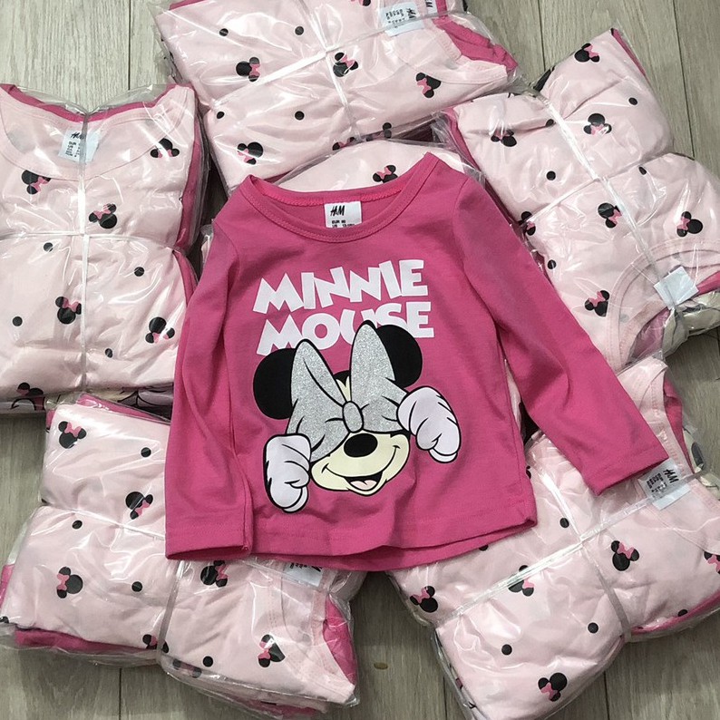 SALE -  Áo dài tay bé gái - Set 3 cặp áo dài tay Minnie và elsa HM chất cotton cho bé gái size 1-6 tuổi