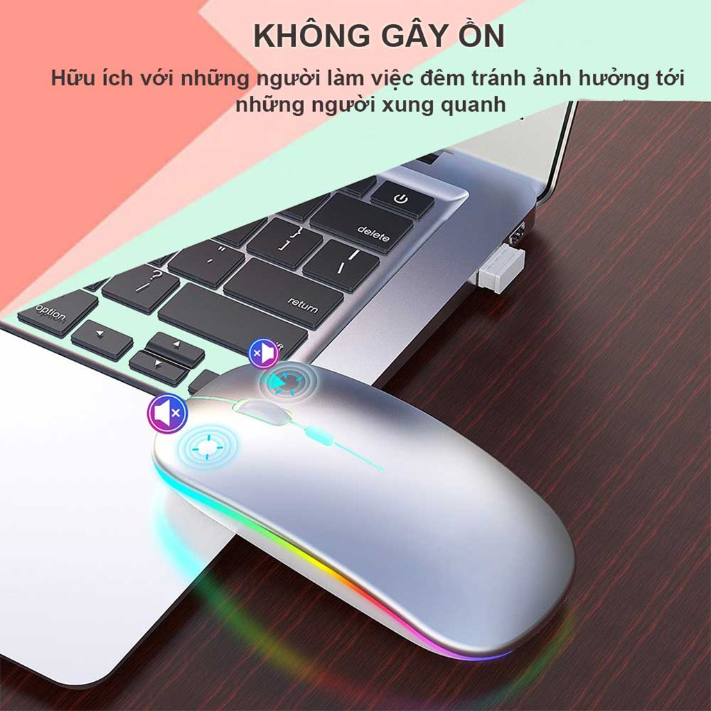 Chuột không dây Bluetooth HXSJ T18 wireless 2.4GHz tự sạc pin không tiếng click chuyên dùng cho Laptop macbook, PC, Tivi