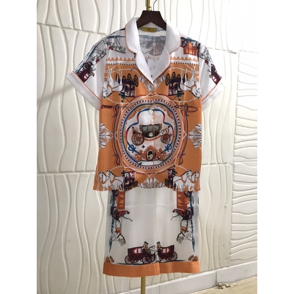 PIJAMA LỤA CAO CẤP CLC XE NGỰA CỘC TAY - DÀI