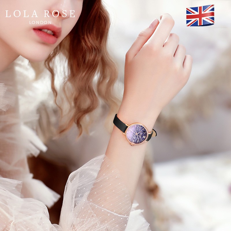 [Mã LTP50 giảm 50000 đơn 150000] Đồng hồ đeo tay nữ Lolarose mặt tròn 30mm thạch anh pha lê tím nữ tính LR2218