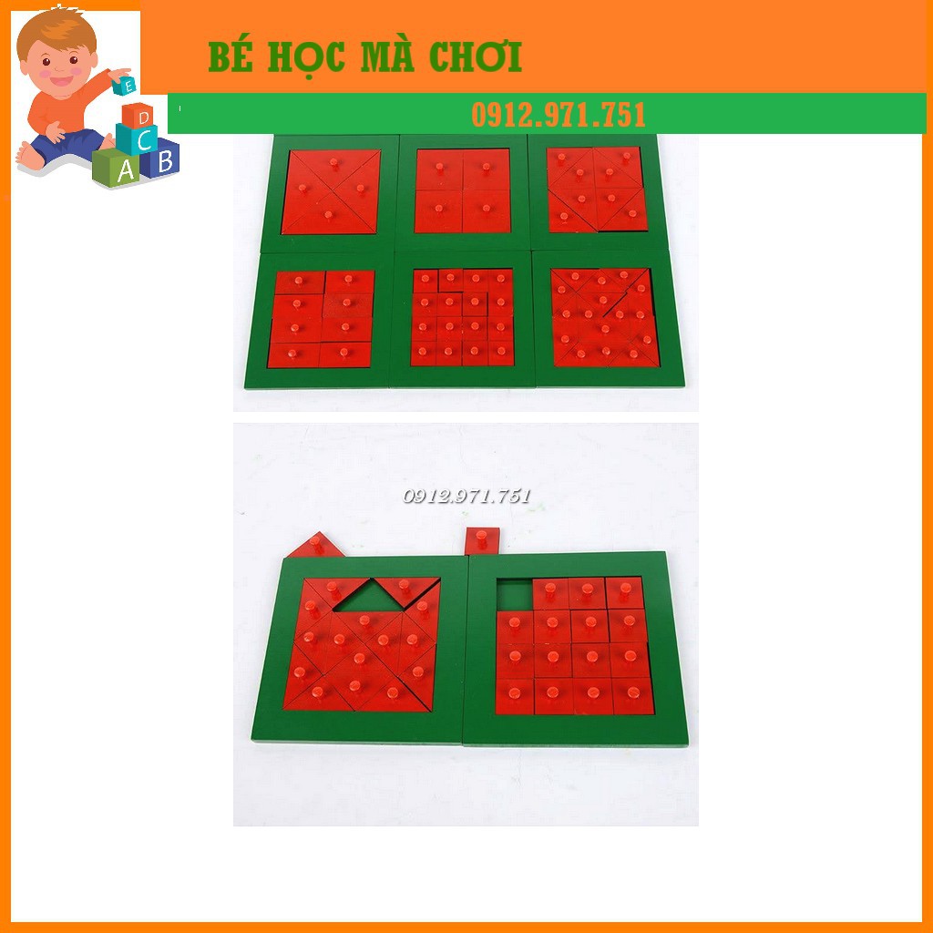 Trò chơi phân số 1/1 đến 1/10 Mẫu VUÔNG - Giáo cụ Montessori