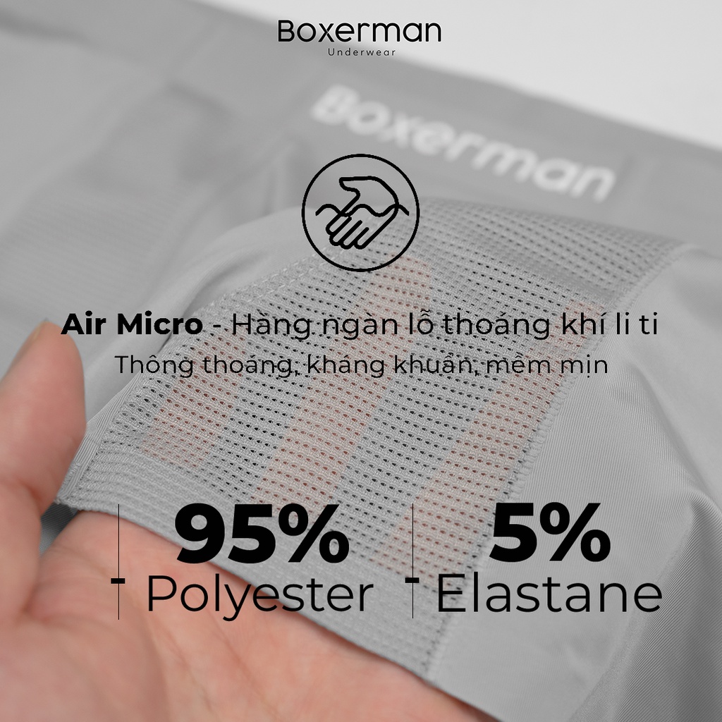 Quần boxer nam PRO MESH/Xám co giãn thoải mái thoáng mát khử mùi kháng khuẩn cao cấp BOXERMAN