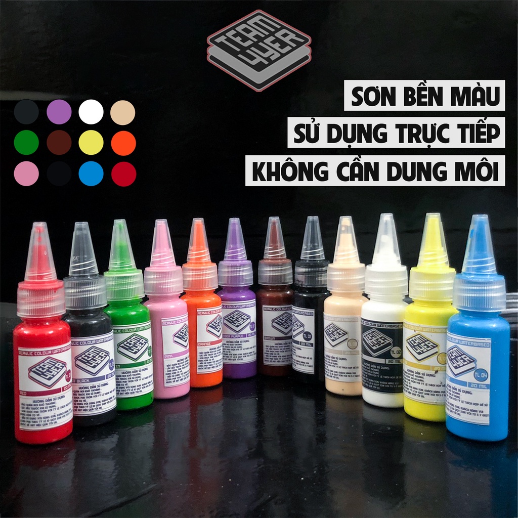 Set 12 Màu Cơ Bản Sơn Mô Hình Gốc Acrylic - Sơn Nước Sơn Mô Hình, Sơ