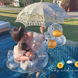 Phao Bơi Vịt Trong Suốt Cho Bé 0-8 Tuổi Kèm Bơm Tay - Hàng Loại 1