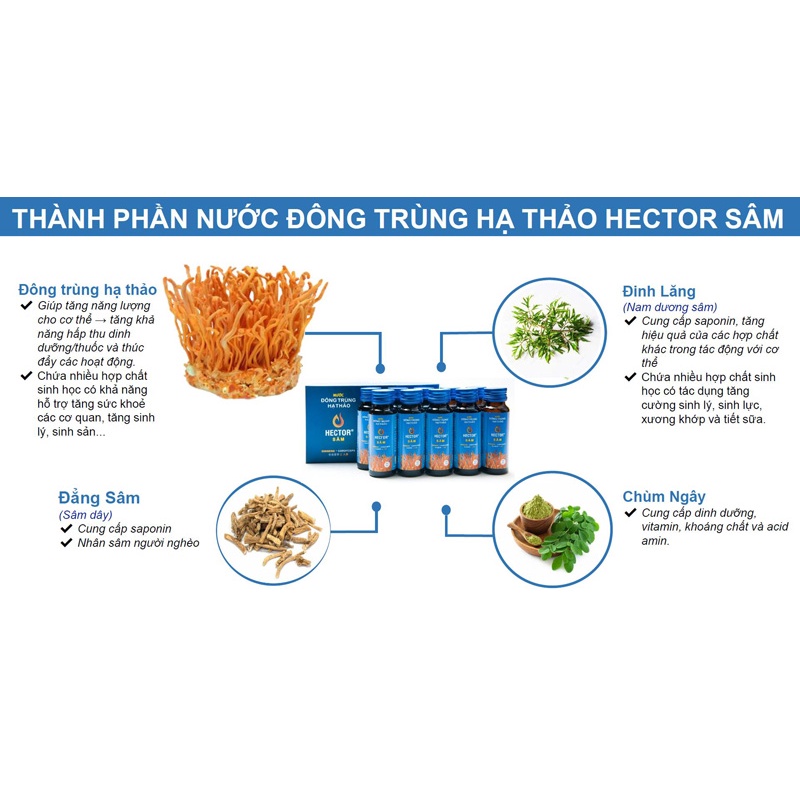 Hộp Nước Đông Trùng Hạ Thảo Hector Sâm đóng chai|| Hỗ trợ sinh lý Nam nữ| Tăng cường nội tiết tố