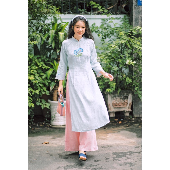 Sumire Store Quần Linen ống rộng Trúc Chi Có túi