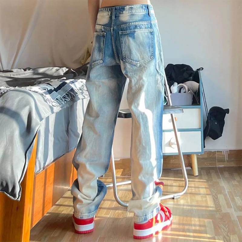 Autumn 2022 New Flame Print Ripped Washed Distressed Oversized Jeans Hip Hop High Street Style Trousers for Men and Women cE5T