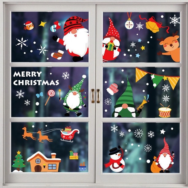 Decal dán cửa kính trang trí hình Ông già Noel Giáng Sinh Merry Chirsmast