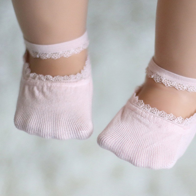 Vớ cotton phối ren chống trượt xinh xắn dành cho bé