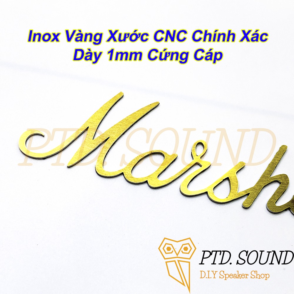 Logo Inox Chữ Marshall làm đẹp cho ê căng loa chế DIY từ PTD Sound