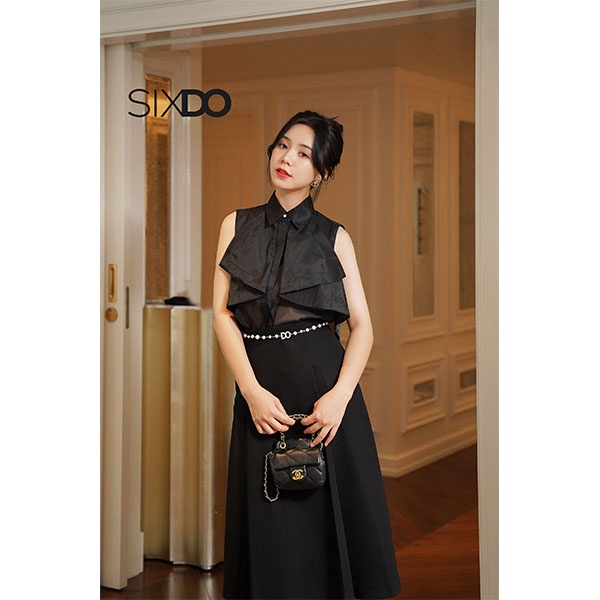 Áo sơ mi nữ tơ oganza sát nách SIXDO