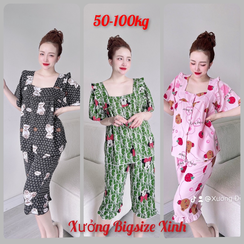 Bộ Lửng Pijama cổ sen Bigsize 50-100kg đồ bộ đồ ngủ mặc nhà xinh đẹp cho nữ
