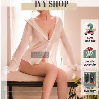Aó Sơ Mi Ngủ Chất Voan Xuyên Thấu Cosplay Sexy Mã SM001, Áo Ngủ Sơ Mi Nữ Chụp Ảnh Indoor Studio Đẹp TKVN
