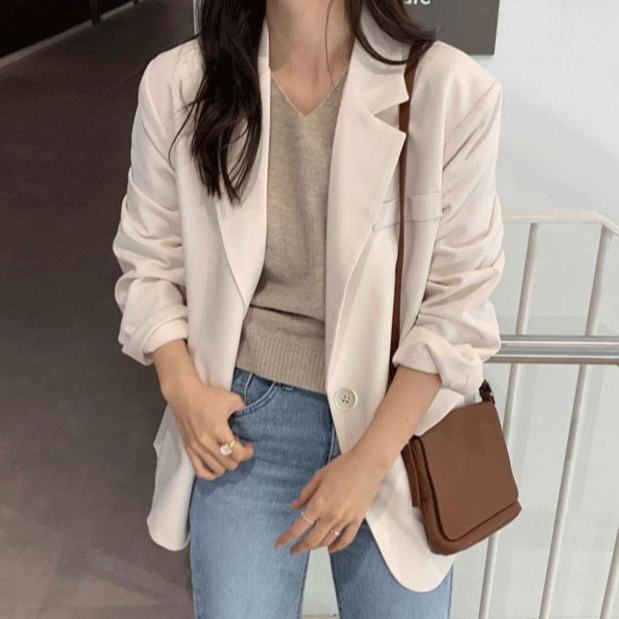 Áo Khoác Vest Dáng Rộng Màu Trắng Thời Trang Thu Đông Phong Cách Hàn Quốc Cho Nữ Blazer