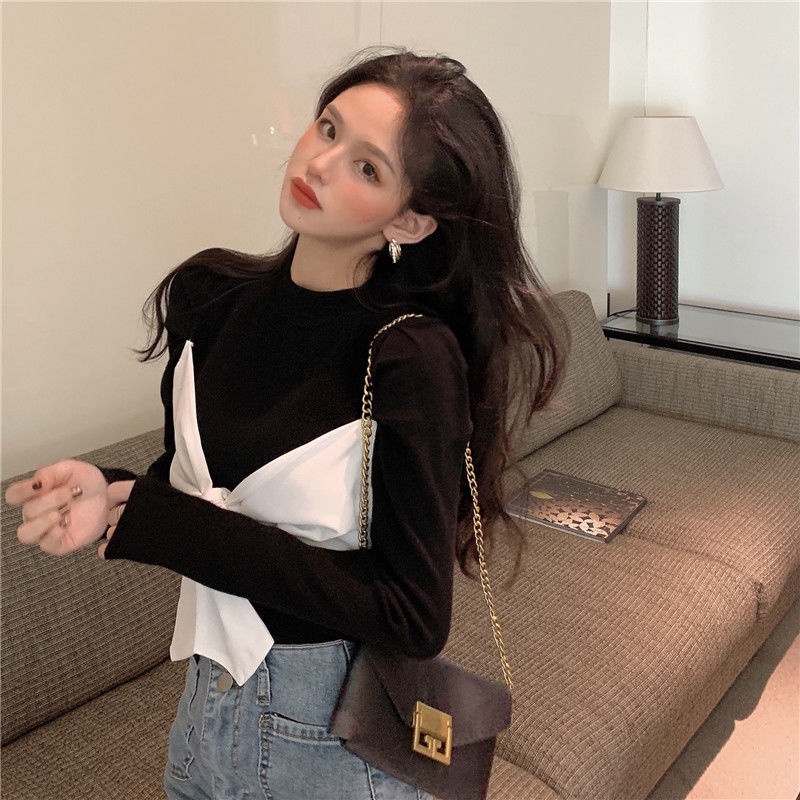 Áo thun COZOK tay dài phối nơ thiết kế mỏng đa năng thời trang