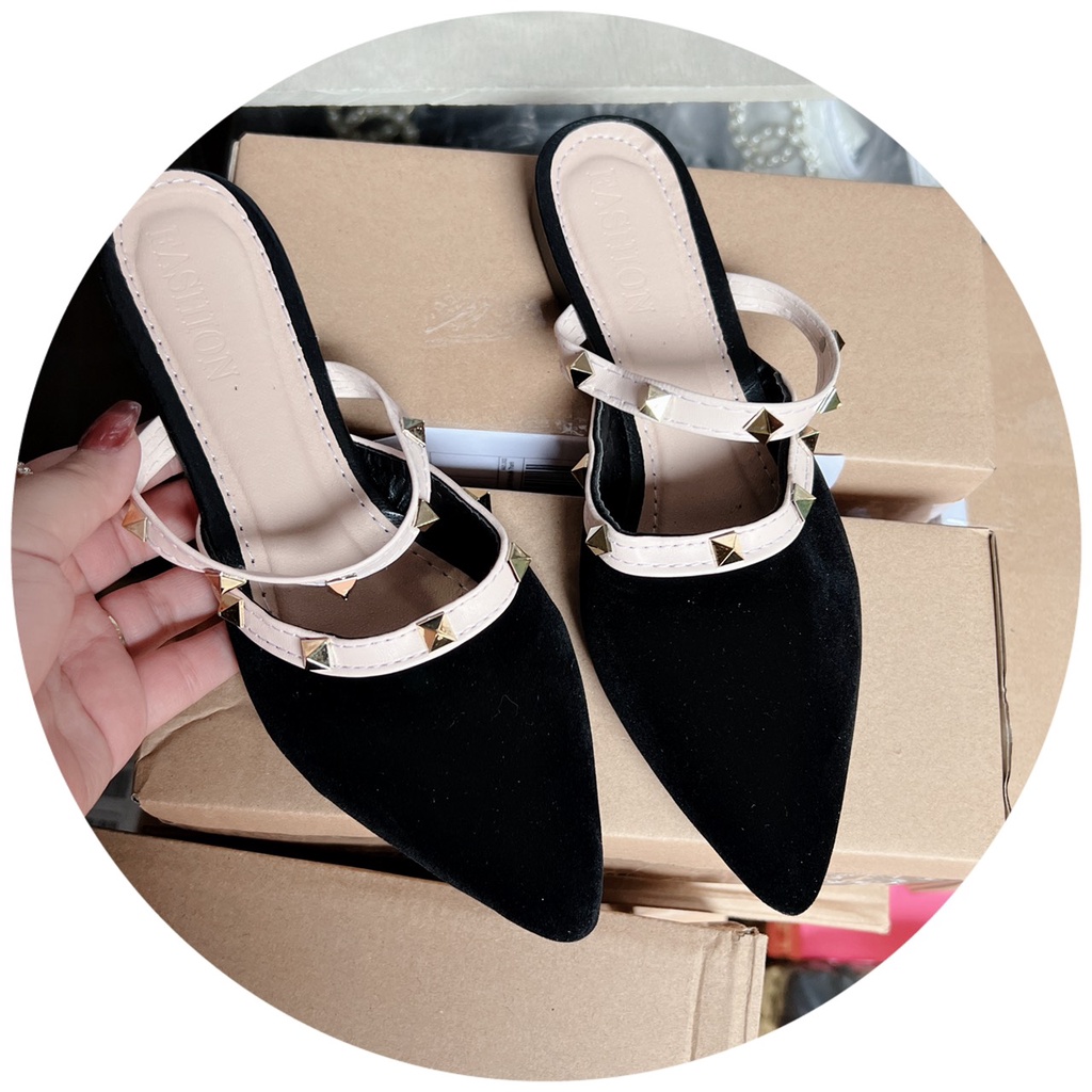 DÉP SỤC THỜI TRANG MŨI NHỌN PHÔI QUAI NGANG ĐINH TÁN MẪU MỚI HOT HIT