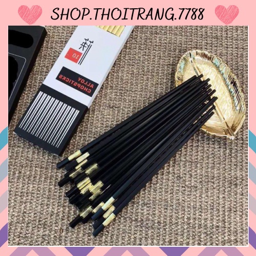 ❌Hàng Loại 1❌ Hộp 10 Đôi Đũa Hợp Kim Khảm Vàng, Khảm Bạc Sang Trọng Bền Đẹp Đã Kiểm Định 2248