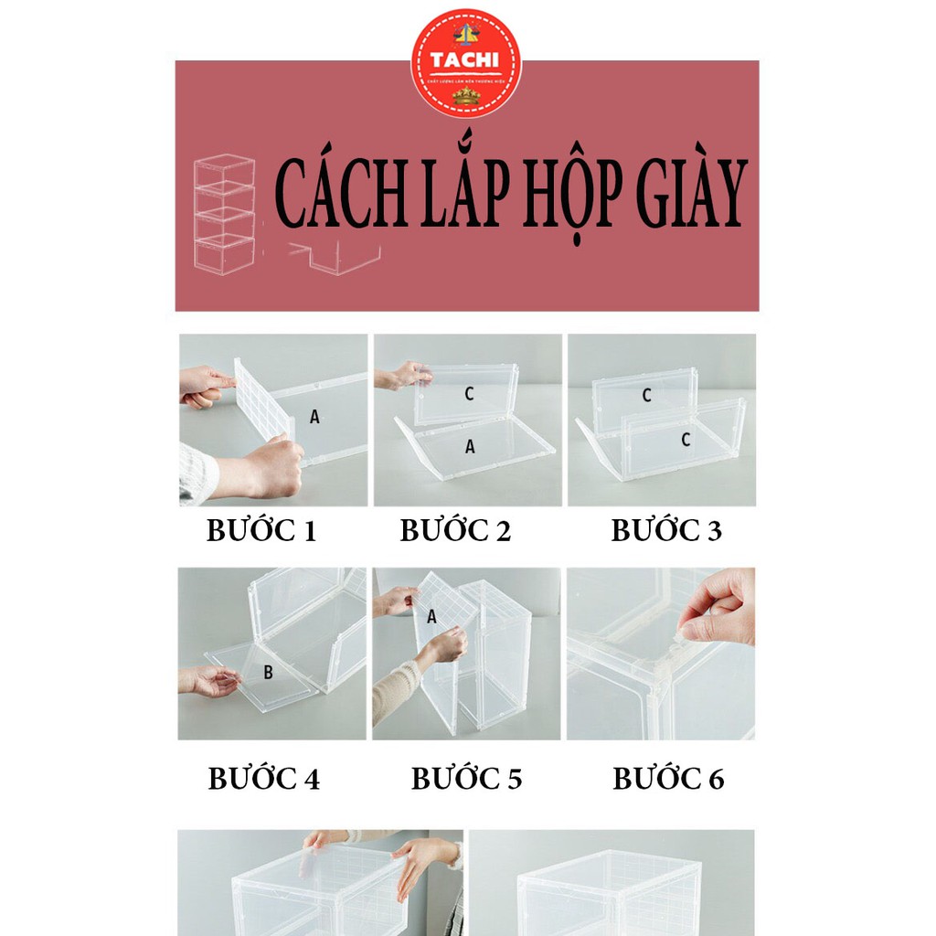 Hộp Đựng Giày Nhựa Cứng Cao Cấp Size Lớn Có Cửa Nam Châm Trong Suốt Lắp Ráp Tiện Lợi ( HÀNG LOẠI 1 )