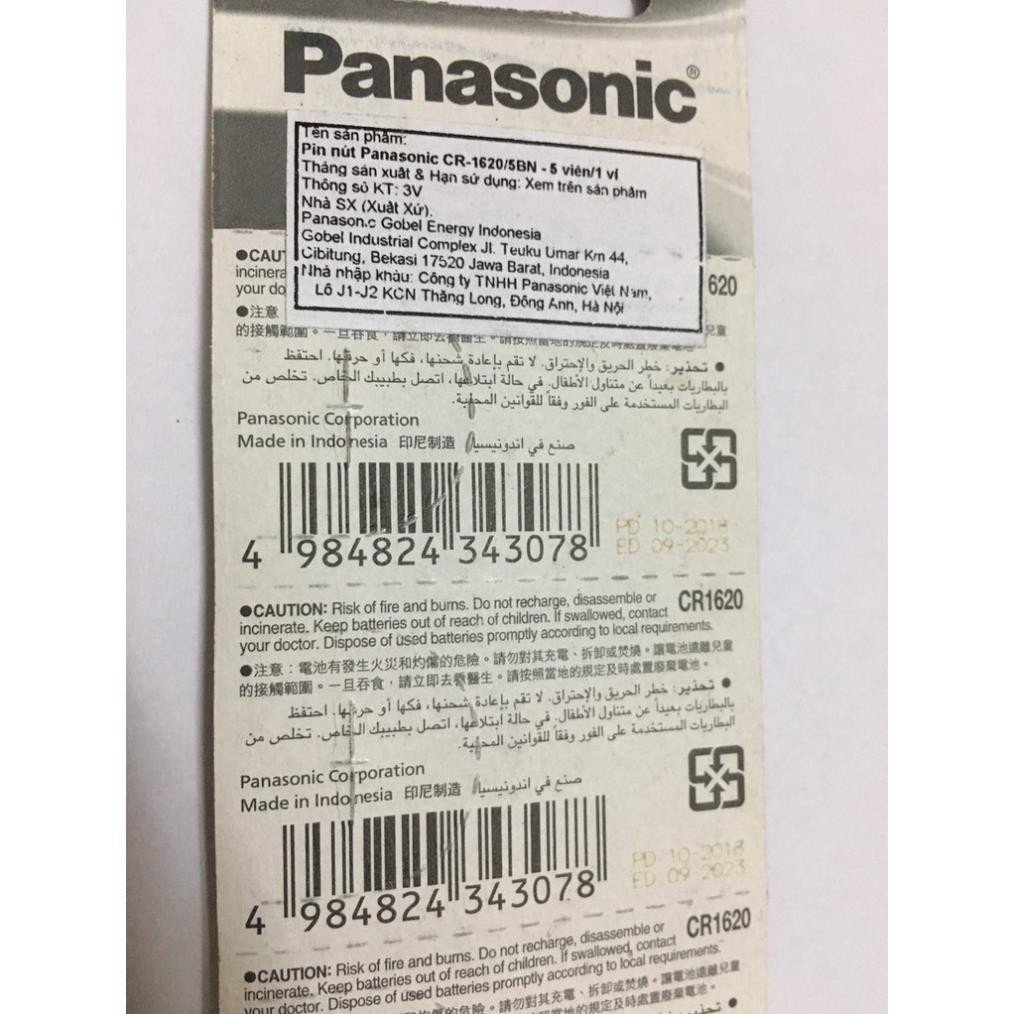 Vỉ 5 viên pin 3V Lithium CR1620 Panasonic CHÍNH HÃNG