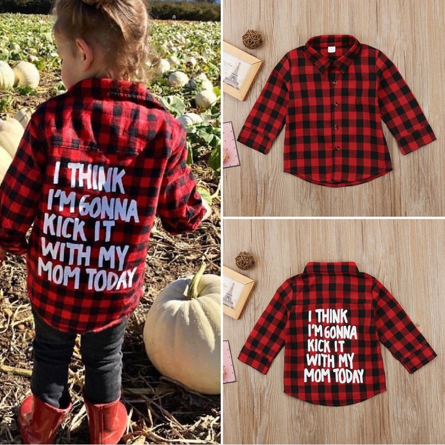 ✸ღ✸Unisex Toddler Kids Baby Girls Printed Plaid Shirt Long Sleeve Tops Casual Clothes