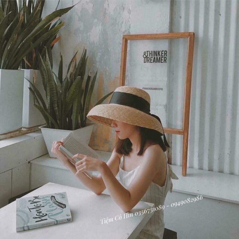 Mũ cói lồng đèn cao cấp Tiệm Cô Hìn làm từ cói tự nhiên đi biển vành rộng che nắng tốt ship 1h đóng thùng không lo hỏng