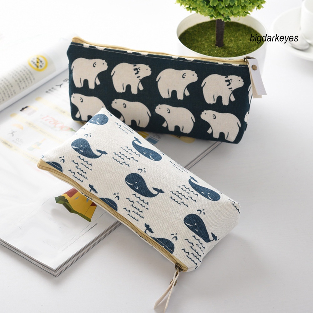 Túi Đựng Bút Chì Bằng Vải Cotton Lanh In Họa Tiết Hoạt Hình Dễ Thương