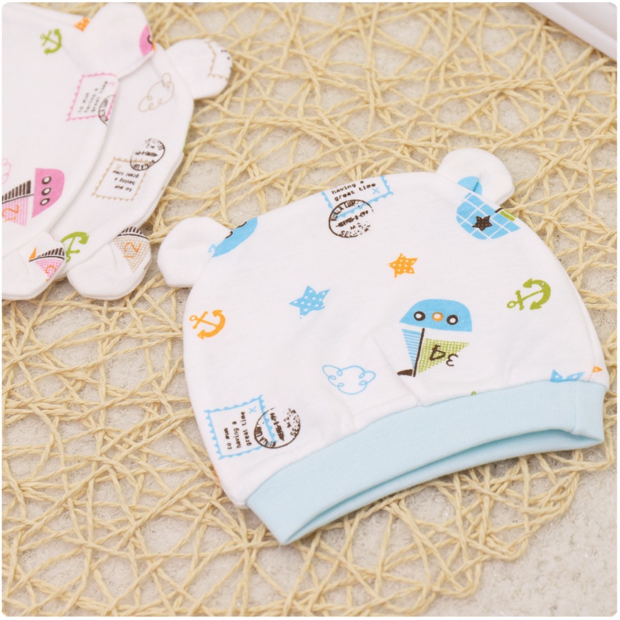 Mũ Che Thóp Cotton Cho Bé Sơ Sinh, Mũ Cotton Hữu Cơ Tự Nhiên Giữ Ấm Đầu,Chi Tiết Hoạt Hình Dễ Thương