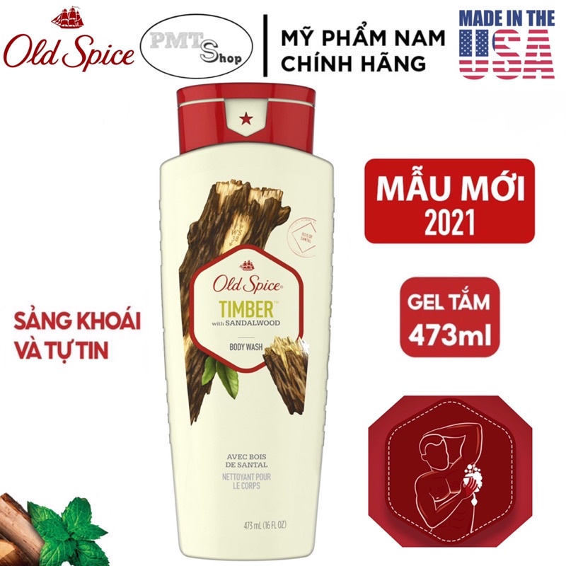 [USA] Sữa tắm nam Gel Old Spice 473ml Timber | Bearglove | Fiji | Wolfthorn | Pure Sport | Tắm gội 2in1 532ml - Mỹ