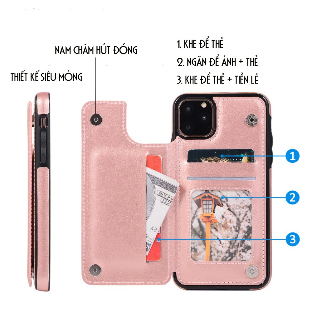 Bao da Iphone11-6.1 Inch, 11Pro-5.8 Inch, 11Pro Max-6.5 Inch kiêm ví tiền đựng thẻ, card cầm tay siêu tiện lợi DAN HOUSE