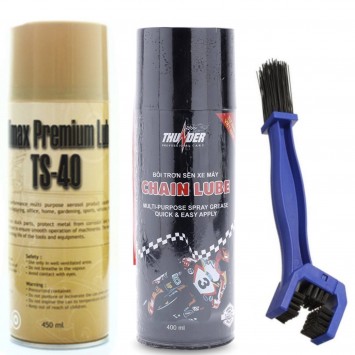 COMBO RỬA SÊN TS-40 450ml, BÔI TRƠN SÊN Thunder Chain Lube 400ml TẶNG bàn chải vệ sinh sên chuyên nghiệp 3D