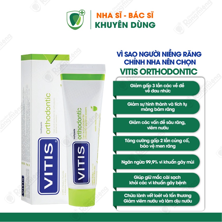 Kem đánh răng cho Răng niềng Vitis Orthodontic, Sạch mảng bám mắc cài, Bổ sung Fluoride Ngừa sâu răng, Tuýp 100ml