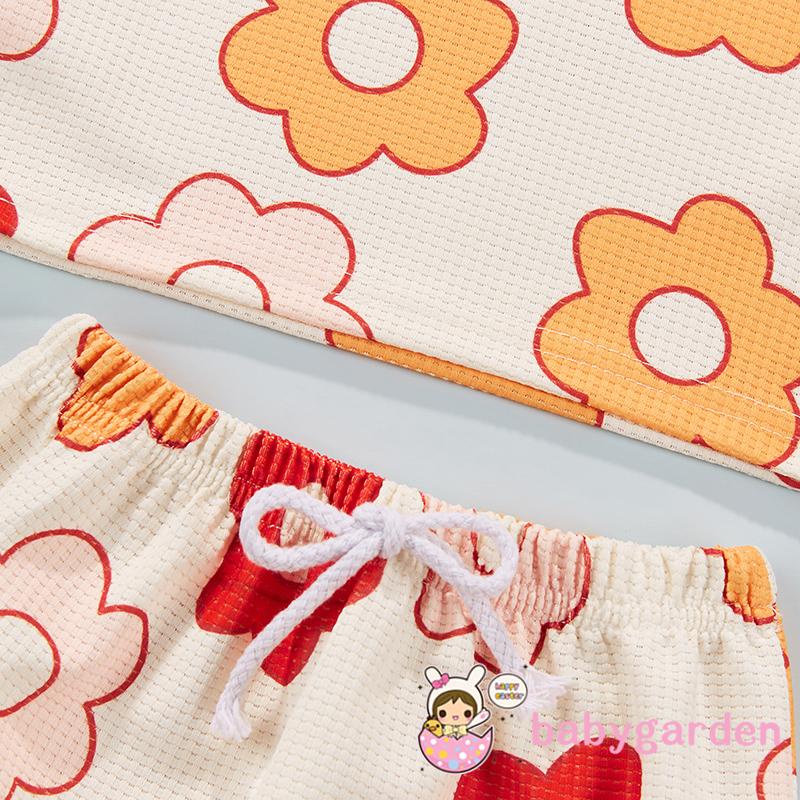 Set Áo Thun Ngắn Tay Cổ Tròn In Hoa + Quần Short Lưng Thun Thời Trang Mùa Hè Cho Bé Gái 0-24 Tháng Tuổi