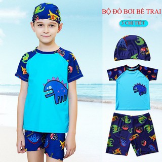 Bộ đồ bơi bé trai kèm mũ áo cộc quần short chống nắng 2021