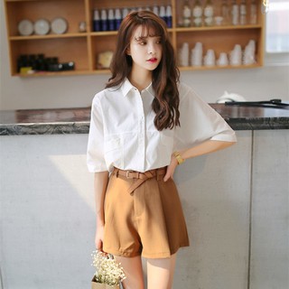 SET : SƠ MI TRẮNG+SHORT NÂU ULZZANG