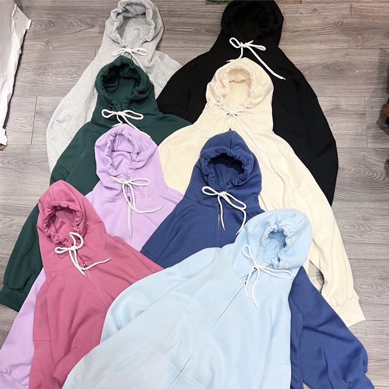Áo Hoodie Zip Trơn Nỉ Cotton Xịn Form Rộng Ảnh Thật 100%