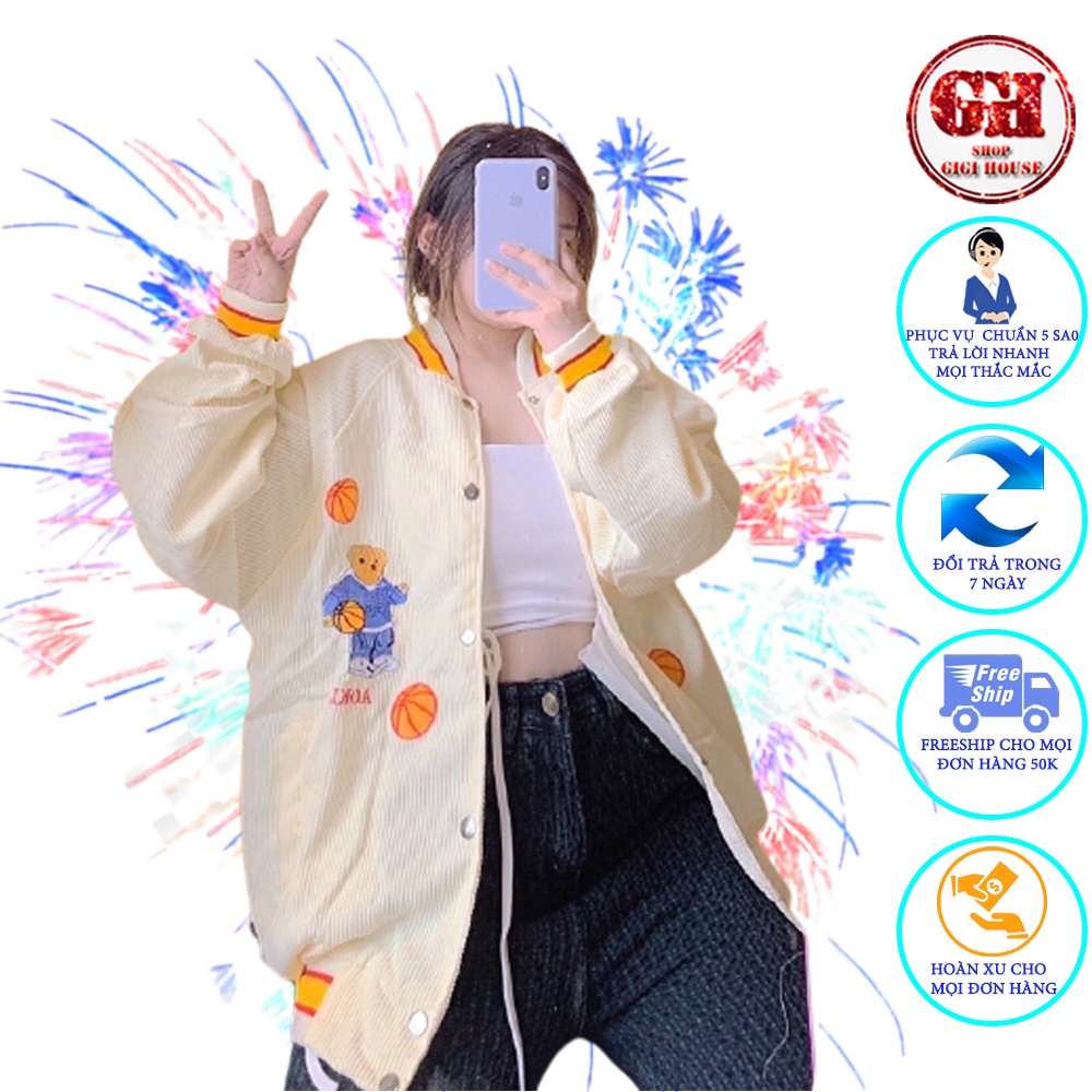 Áo Khoác Bóng Chày Bomber Jacket Thuê Hình Gấu Form Rộng Unisex-AKNTHUEGAU