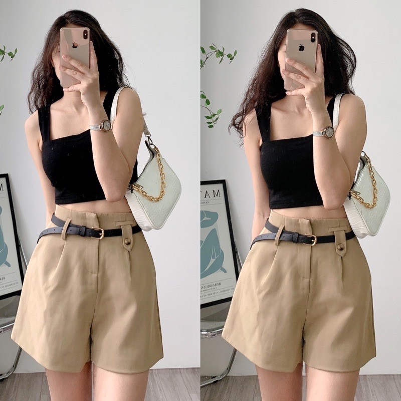 Áo Croptop Nữ Hai Dây Quai Lớn Cổ Vuông Chất Cotton Mềm Mịn Ôm Dáng Sexy