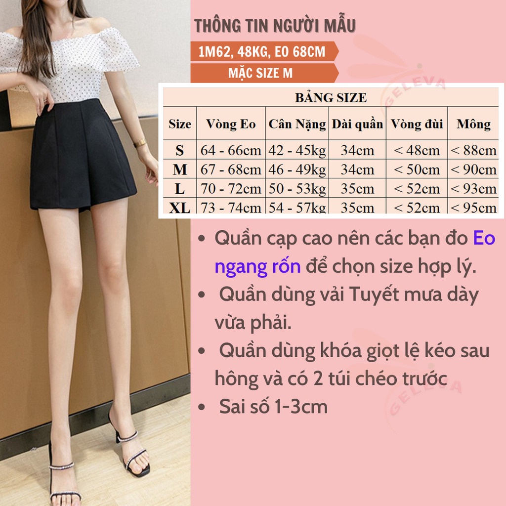 Quần short nữ vải tuyết mưa khóa kéo sau hông màu trắng đen be, Quần sooc đùi nữ lưng cao GE916