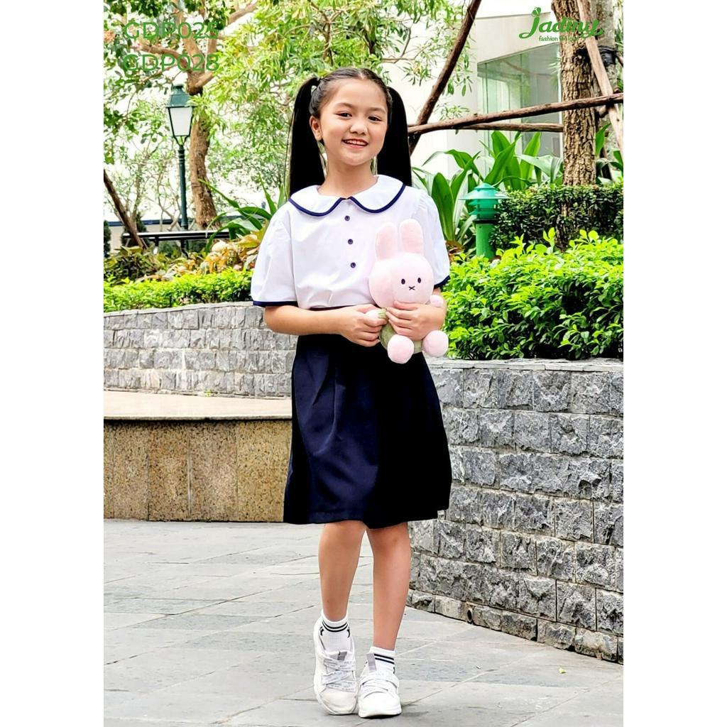 Chân váy học sinh xếp li màu xanh đen có lót quần cho bé gái tiểu học, trung học cơ sở Jadiny