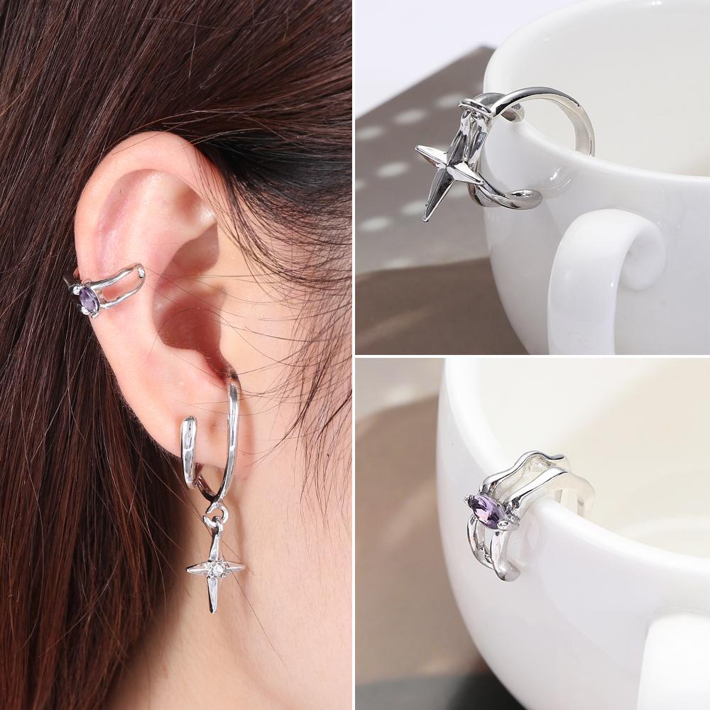 BORAG Khuyên Kẹp Vành Tai Không Xỏ Lỗ Đính Đá Thạch Anh Tím Thời Trang