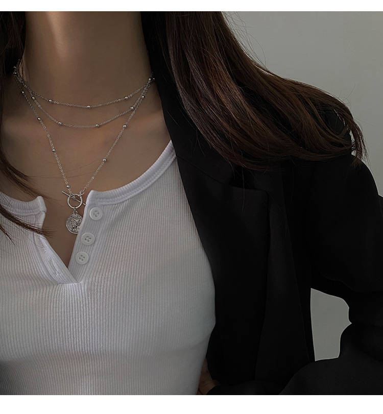 Dây chuyền nữ mặt đồng xu nhiều lớp