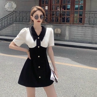 Đầm cổ phối đen trắng Big size