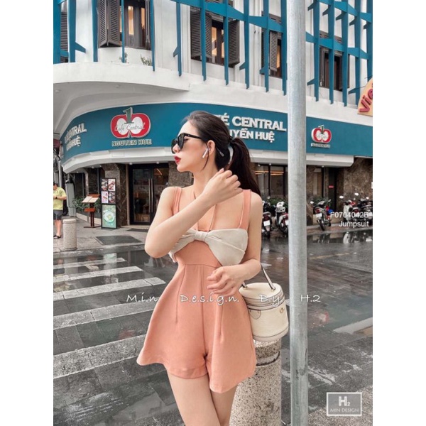 Bộ đồ bay ngắn nơ ngực màu 2 dây phối dây cột cổ 0704