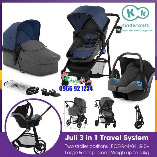 Bộ xe đẩy cho bé Kinderkraft Juli 3in1 ( Ghế ngồi ô tô, xe nôi, xe đẩy)