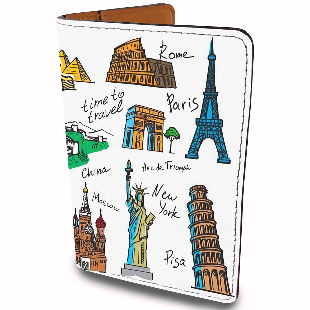 Bao Da Hộ Chiếu KỲ QUAN THẾ GIỚI - Ví Passport Du Lịch Độc Đáo Nghệ Thuật - Passport Cover Holder - LT025