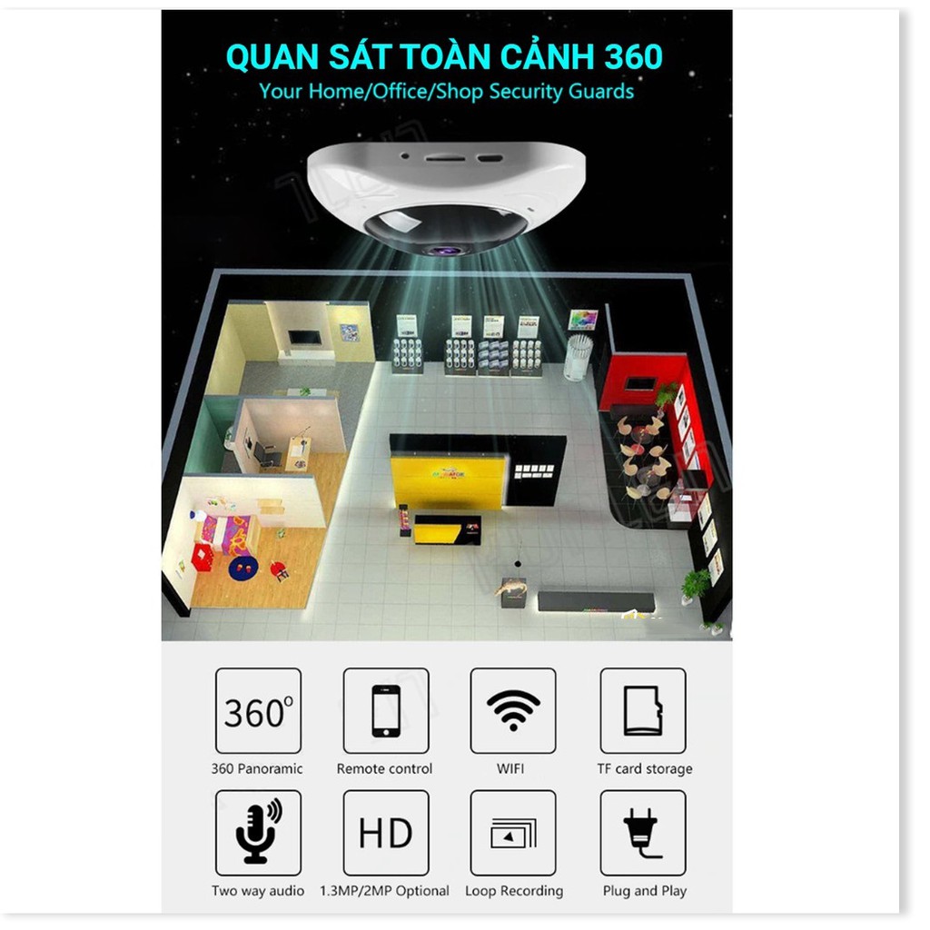 [ SALE ] Camera Ngu.y Trang Siêu Nhỏ Wifi Xem Từ Xa, Camera Yoosee wifi Ốp Trần - Quay Panorama 360, Camera Gắn Trần Nhà