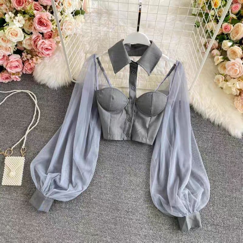 ÁO CÚP NGỰC GIẢ SƠ MI TAY BỒNG 2 CÁCH MẶC💯💯