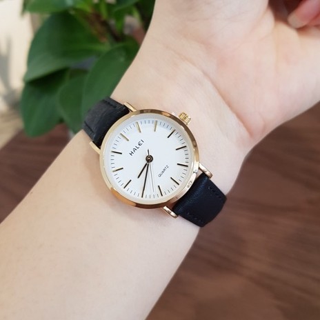 Đồng hồ nữ nam đôi đeo tay dây da chính hãng Halei mạ vàng chống nước thời trang giá rẻ | BigBuy360 - bigbuy360.vn