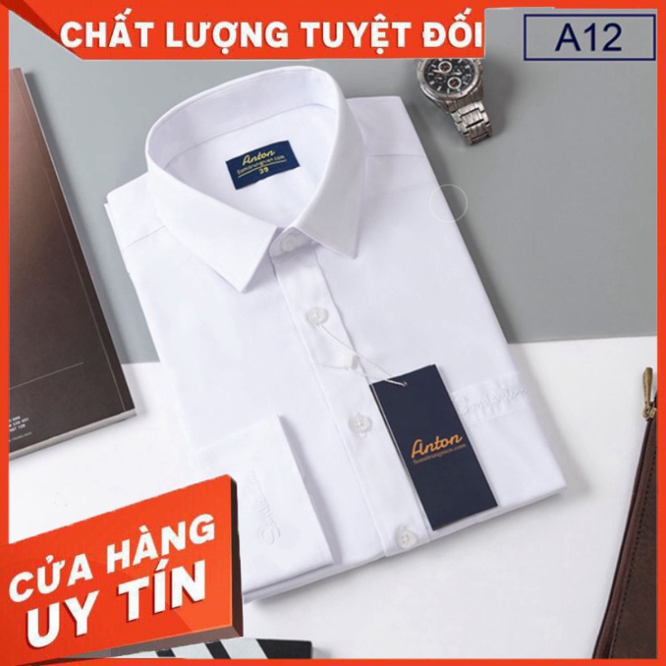 Áo Sơ Mi Nam Công Sở Trung Niên Thương Hiệu Anton Dài Tay Vải Cotton Trắng Trơn Có Túi Ngực -A12 - Hà